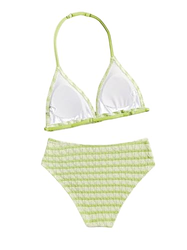 Image of RoseSeek Girl's Tie Dye Smocked 2 Piece Swimwear Sets Backless Halter Bikini Cute Brief Bathing Suit