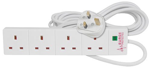 Image of MERCURY HOME ESSENTIALS - UK 2M 4 GANG EXTENSION LEAD WITH SURGE PROTECTION