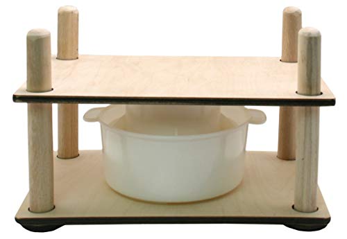 Wooden Cheese Press for Cheese Making Supplies 12 in Wooden Guides and Cheese Mold with Follower Piston 1.3 Qt - Small Home Supply Ultimate Cheese Press Machine - Prensa Para Queso Casero