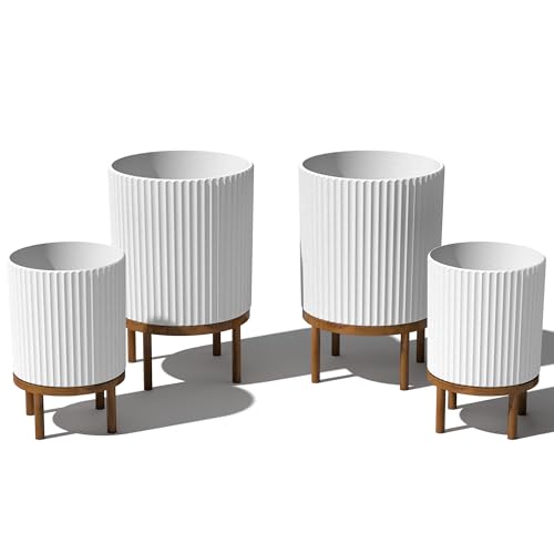 Image of Veradek Demi Series Raised Duo Planters - Set of 2 Planters with Stands | Made From a Durable Plastic-Stone Composite & Comes With Wooden Stand. Modern Porch /Patio Decor