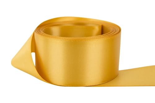 Image of Ribbon Bazaar Double Faced Satin - Premium Gloss Finish - 100% Polyester Ribbon for Gift Wrapping, Crafts, Scrapbooking, Hair Bow, Decorating & More - 2-1 /4 inch Old Gold 25yd Spool