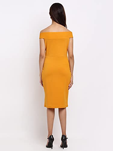 Image of Shasmi Women's Comfortable Mustard Sweetheart Neck Sleeveless Solid Midi Bodycon Casual Western Stylish Dress for Womens