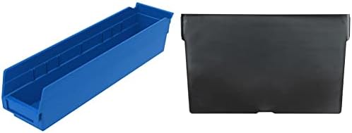 Akro-Mils 30128 Plastic Nesting Shelf Bin Box, (18-Inch x 4-Inch x 4-Inch), Blue, (12-Pack) & 40120 Crosswise Width Plastic Divider for 30120, 30128, 30124 Shelf Bin Storage Bins, Black, (24-Pack)