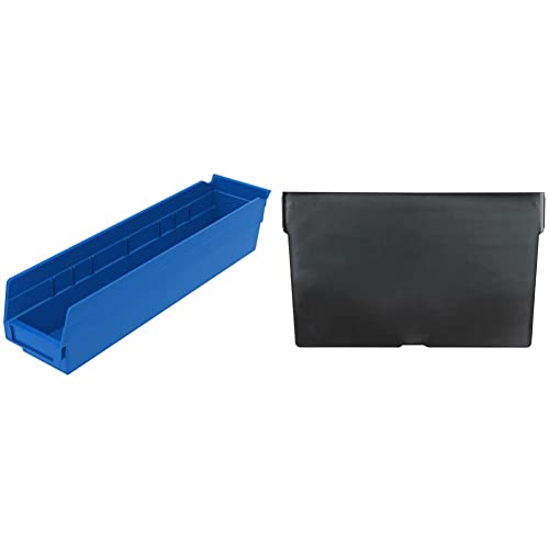 Akro-Mils 30128 Plastic Nesting Shelf Bin Box, (18-Inch X 4-Inch X 4-Inch), Blue, (12-Pack) & 40120 Crosswise Width Plastic Divider For 30120, 30128, 30124 Shelf Bin Storage Bins, Black, (24-Pack) #TOP2