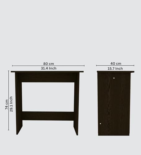 Image of Modern Compact Study Desk, Dark Brown Wood Finish, Space-Saving Home Office Table, 80x40x74 cm, DIY Assembly