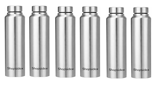 Image of bottle Stainless Steel Water Bottle, 1000 ml, Silver, Leak-Proof, Modern Design Stainless Steel Water Bottle,school /college /office /home /kitchen /gym /travelling (Pack 6)