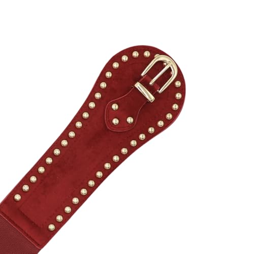 AIBEARTY Women's Fashion Vintage Suede Rivet Elastic Wide Belt Adjustable Buckle Western Stretch Belt for Dresses Shirt4