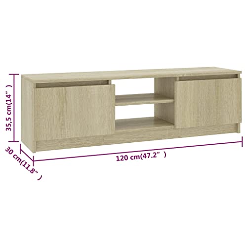 vidaXL-Mueble-de-TV-de-Aglomerado-Mobiliario-Soporte-Centro-Multimedia-Accesorios-Diseno-Moderno-Practico-Duradero-Blanco-Roble-Sonoma-120x30x355cm