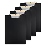 4 Stück A4 Klemmbrett mit Stifthalter,Schwarz Kunststoff Dokumentenmappe,Clipboard zum Aufhängen,Metallklemme,Klemmer zur Aufbewahrung von Papier,für A4 Papier,Werkstatt,Studenten,Lehrer