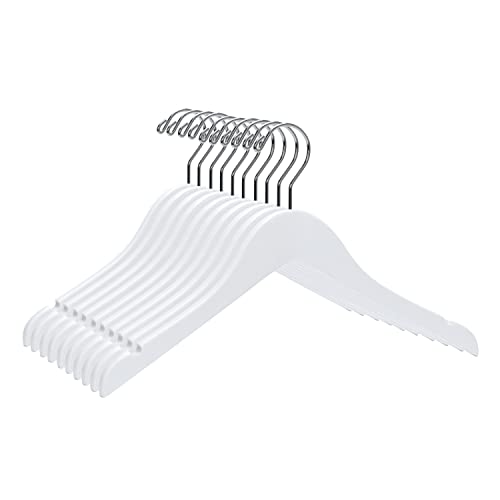 Quality Hangers 20 Pack Kids Hangers 14 Inches - Junior Preteen Youth Wooden Clothes Hanger With Curved Shoulder Swivel Chrome Hook & Nonslip Notches (White, 20) #TOP29