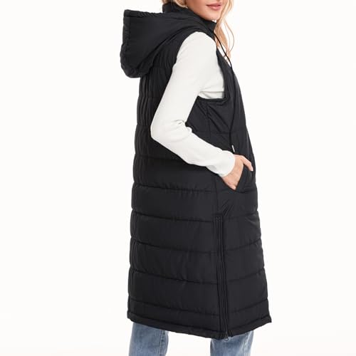 Awoscut Women's Long Sleeveless Waistcoat Hooded Neck Zipper Puffer Vest Tops Casual Spring Fall Winter Coat Outerwear3