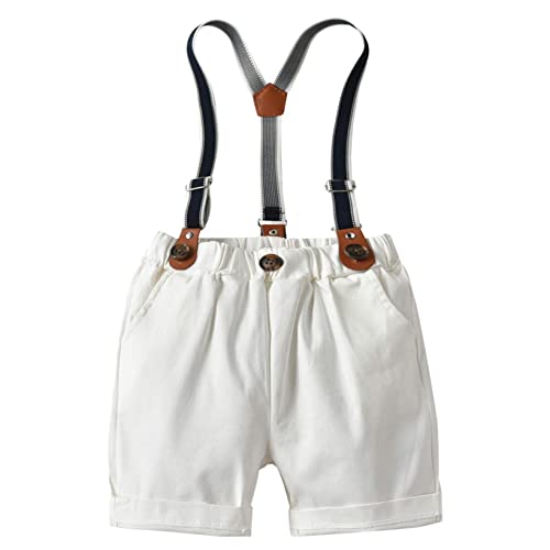 Nyeemya Bretelle Short Gentleman Bébé Enfant Garçon Coton Salopette Pantalon Court Soirée Cérémonie Cocktail Tenue Baptême Photographie Blanc 12-18 Mois Cover