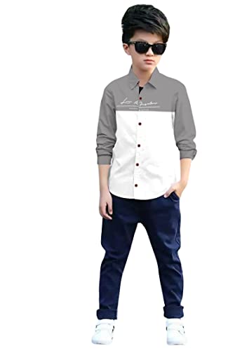 Zilcon Boys Half & Half Long Sleeve Shirts Classic Collared Button-Down Tshirt Solid Cotton Letter Printed Kids & Junior Boys Shirt