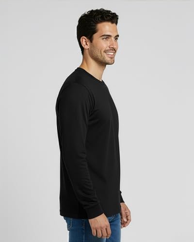 Image of Real Essentials 4 Pack: Men's Cotton Long Sleeve Crew Neck T-Shirt - Soft Work Casual Jersey Tees