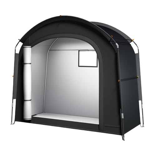 Yobuisg バイクハウス/バイクテント、広いスペース、1?4人用/大型バイク保管庫 屋外保管庫/折りたたみ式 防水オックスフォード生地 防風性、防水性、紫外線防止、耐摩耗性、耐久性 組み立てが簡単 (200*80*165cm,新モデルの黒)