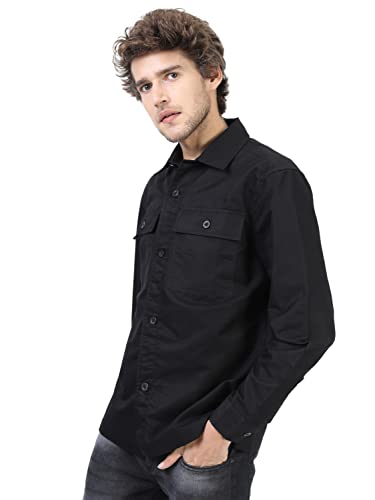 Image of Ketch Men's Polyester Slim Fit Solid Full Sleeve Over Shirt
