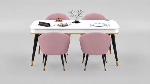 Image of WOODEN SPACE Majestic 4 Seater Wooden Dining Table Set | Urban Marble Top Dining Table with Chairs for Dining Room & Kitchen (Modern Classic Pink) (54 x 36 x 30 inch)