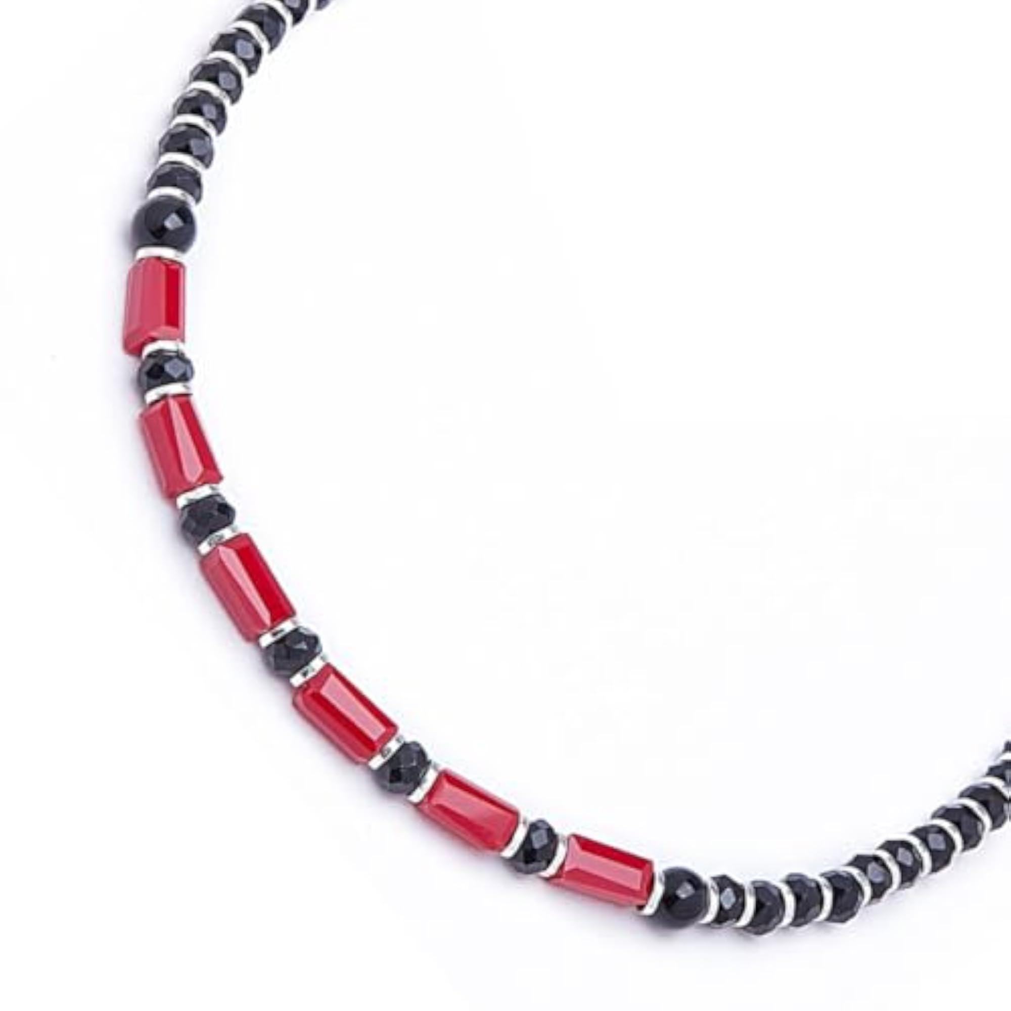 925 Silver Red Beaded Anklet Rhodium Plated Adjustable (Single)