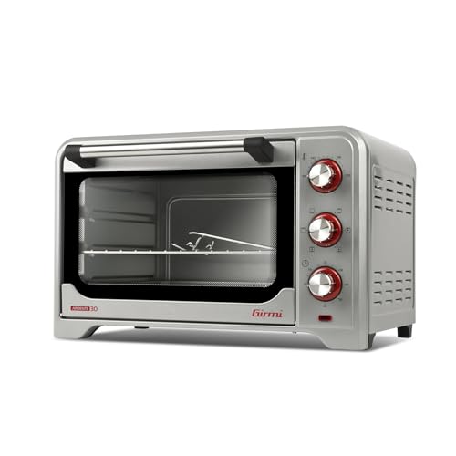 Girmi FE30 Forno Elettrico, 1600 W, Ventilazione, Luce interna, Timer, Termostato regolabile 230°, 4 resistenze riscaldanti, Griglia Inox, Accessori inclusi, Silver