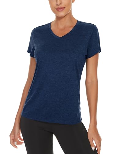 MAGCOMSEN 2 Pack Womens Short Sleeve Tees Moisture Wicking Shirts Summer V Neck Running Tops3