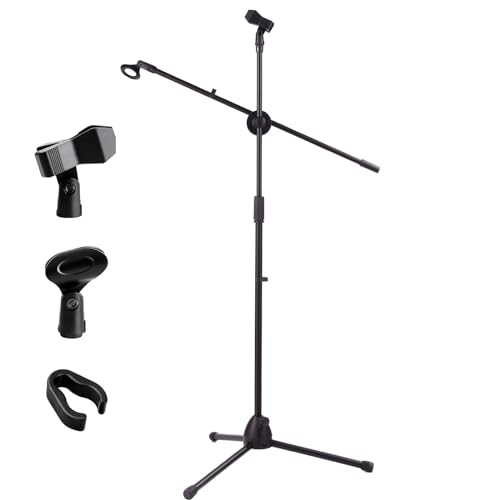Vixzoid Mikrofonständer 2-in-1 Dual-Use Mikrofonständer mit Mikrofonhalterung und Adapter höhenverstellbar von 75 bis 180 cm Dreibeiniger Mikrofonständer für Bühnentreffen und Live-Sprache