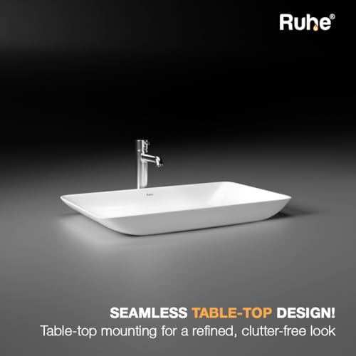 Ruhe® 23x15x4 Inches Apollo Countertop Wash Basin & Ceramic White Glossy Finish, Modern Bathroom Sink for Home, Hotel, Office, Rectangular Shape Wash Basin