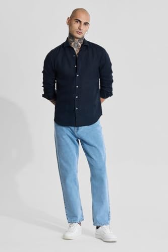 Image of SNITCH Men Casual Shirt | Slim Fit Full Sleeve Classic Collar Solid Pattern | 100% Linen, Breathable & Lightweight Fabric, Machine Washable