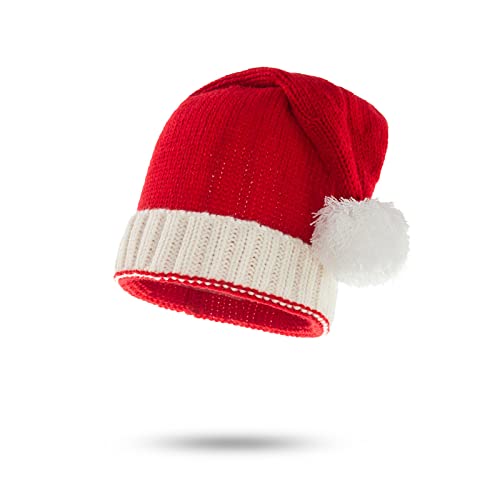 Balakaka Confortable Chaud Chapeau de Père Noël en Tricot Chapeau de Noël Extensible Bonnet de Père Noel avec Pompons Bonnet Noël Rouge pour Bébés Enfants Adultes pour Décoration de Fête de Noël