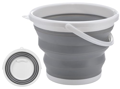 Neez Cubo Plegable (10 litros) - Cubo Plegable Camping para Cocina, Hogar, Playa, Ahorra Espacio, Portatil, Silicona Collapsible Cuerpo, Limpieza Bucket (Gris)