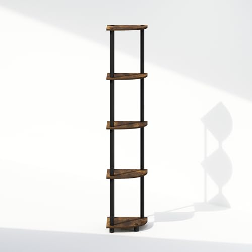 Image of Furinno Turn-N-Tube Storage Shelves, 5-Tier Book Shelf, Corner Shelf, Toolless Open Shelves, for Organization and Storage, Living Room, Home Office, Hallway, Bedroom, Amber Pine