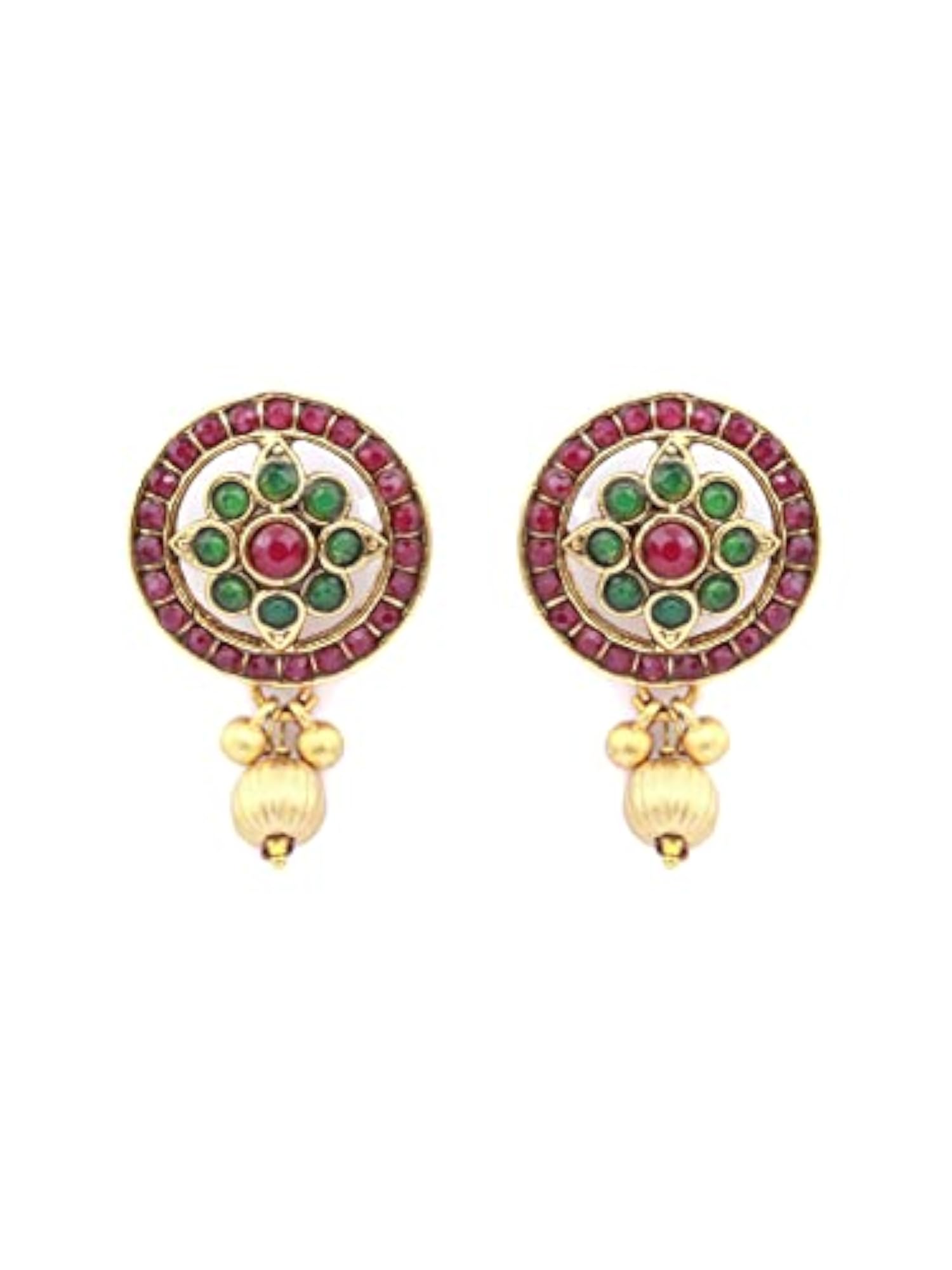 Women's Green & Ruby Floral Plated Jewellery Set, Elegant Gift