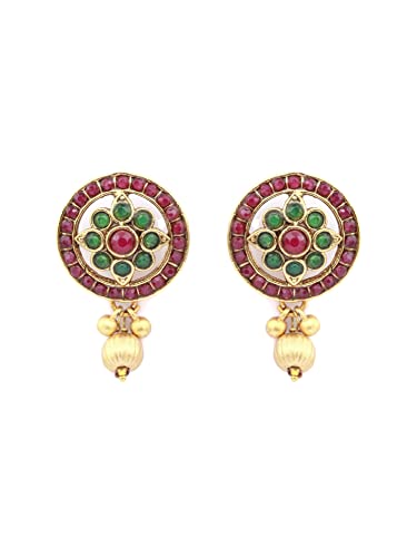 Women's Green & Ruby Floral Plated Jewellery Set, Elegant Gift