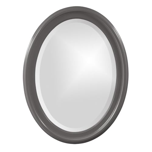 Image of Howard Elliott Collection George Oval Glossy Charcoal Wall Mirror, Oval Bevelled Hanging Wood Framed Vanity Mirrors for Home Decor, Living Room, Bathroom, Bedroom, or Hallway, 25 x 33 Inch
