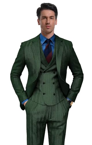 Tweed Mens Suit 3 Piece Herringbone Suits for Men Double Breasted Prom Suit Blazer Peak Lapel Vest Pants Set