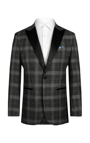 Dobell Mens Grey Tartan Check Tuxedo Dinner Jacket Regular Fit Peak Lapel-46R