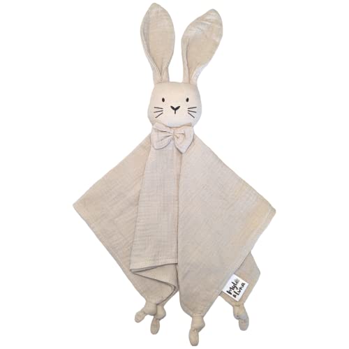 Image of Mylo & Luna - Baby Security Blanket/Baby Lovey | Breathable and Soft Organic Cotton Muslin | Gender Neutral | Cuddle Bunny (Sand Color)