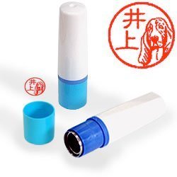 【動物認印】犬ミトメ48・バセットハウンド ホルダー：ブルー/朱色インクのサムネイル