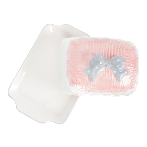 CIYODO Caja Plato de Postre de Plato de Mantequilla Tapa Manteca Servicio Poseedor envase Jarra de cerámica de Mantequilla Plato de Almacenamiento de Mantequilla de cerámica Rosa