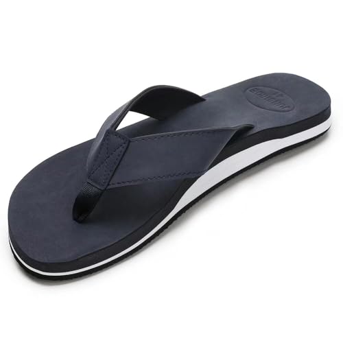 Men's Leather Sandals Comfortable Arch Support Flip Flops Indoor and Outdoor Beach Shoes