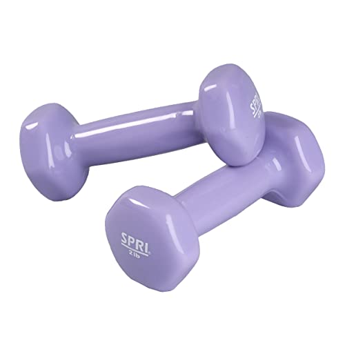 SPRI Dumbbells Deluxe Vinyl Coated Hand Weights All-Purpose Color Coded Dumbbell for Strength Training (Set of 2) (Lt. Purple, 2-Pound)