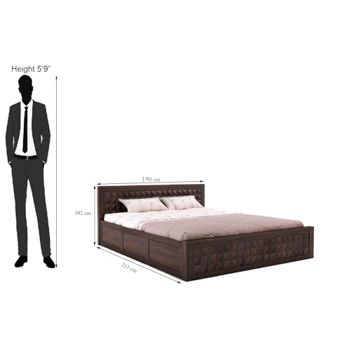 Image of Sheesham Wood King Size Bed with Box Storage and Headboard | Durable Wooden Double Bed Cot Palang Furniture for Bedroom, Living Room, Guest Room, Hotel and Home (Walnut Finish-1 Year Warranty)