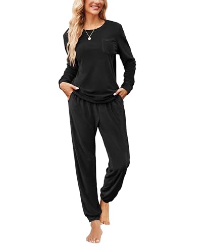 Ekouaer Womens Pajamas Sets Long Sleeve Soft Sleepwear 2 Piece Velvet Pjs Lounge Sets with Pockets