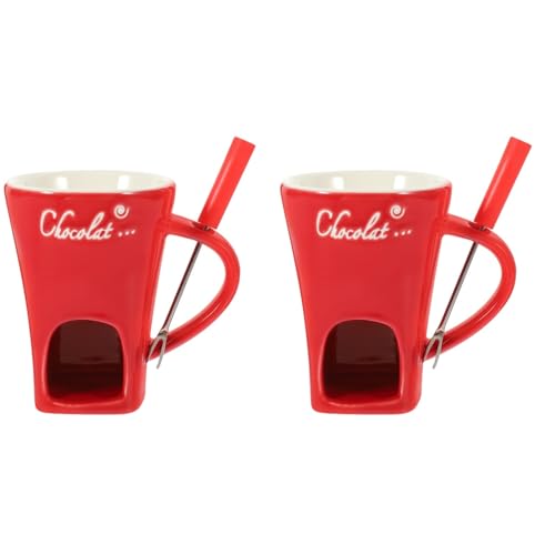 Garneck 2Pcs Fondue Mug Set: Ceramic Chocolate Fondue Cup Mini Melting Pot for Candy Dessert Cheese Caramel Butter Night Home Party Coffee Table Use Heat Resistant Porcelain Gift for Friends by Garneck - Used condition - US$17.09