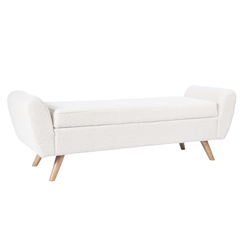 HomePop Modern Storage Bench with Wood Legs |Homepop Home Décor|Bench with Storage for Living Room & Bedroom - Sherpa Cream