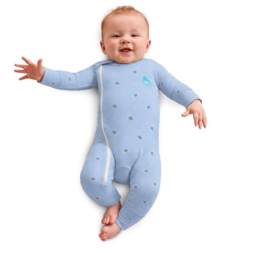 Love to Dream Romper Snug Fit Viscose from Bamboo | Side Zipper Built-in Mittens | Supports Better Sleep Baby Pajama Onesie | Easy Diaper Change Design 0-3 Mist Blue Turtally