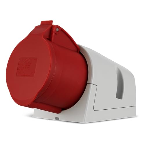 REV CEE Wandsteckdose - Starkstrom Steckdose, 400VAC, 32A, 5-polig, 3Ph + N + PE, IP44, rot