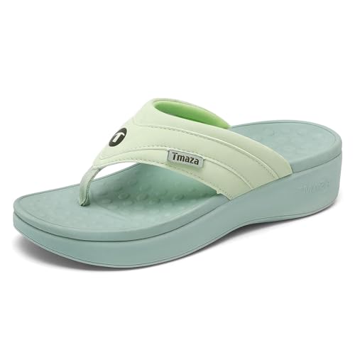 Image of Womens Platform Arch Support Flip Flops | Summer Wedge orthotic Slide Sandals footbed Thong Sandals for Pool Beach