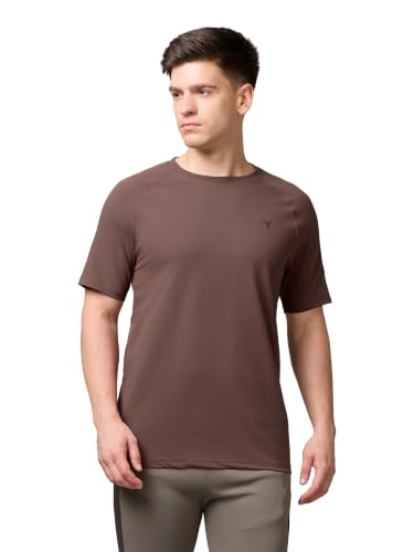 Image of TECHNOSPORT Men's Solid T-Shirt COTFLEX Quick Dry Slim Fit Round Neck Sports Tee for Gym Running Casual Wear UPF50+ Anti Odour