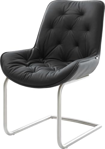 Schwingstuhl Taimi-Flex Freischwinger rund Edelstahl Echt-Leder Schwarz