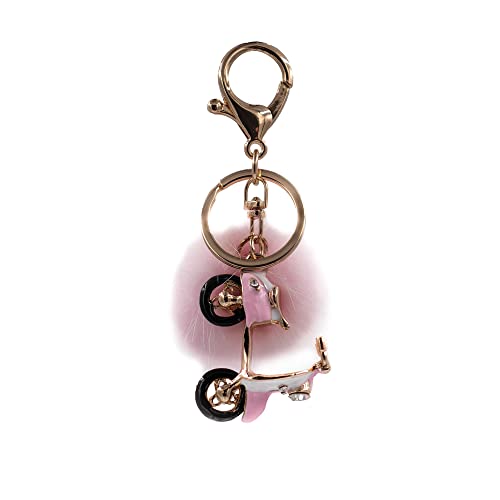 Surell Sparkly Scooter Keychain With Mink Fur Pom - Fluffy Plush Bike Keychain - Cute Key Chains For Women - Pompom Charm For Bags Purses Backpacks - Pink #TOP11